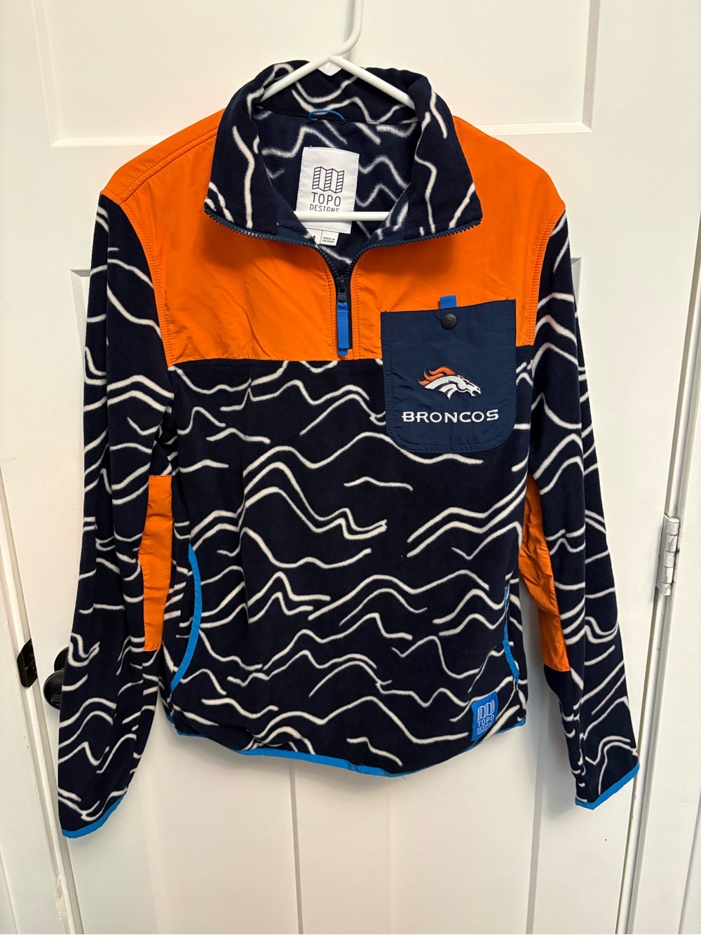 Topo Designs Men's Navy and Orange Broncos Fleece Pullover
